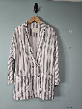 ANTHROPOLOGIE PILCRO DOLMAN PREPPY CHIC STRIPED SLOUCHY LINEN BLAZER JACKET XS